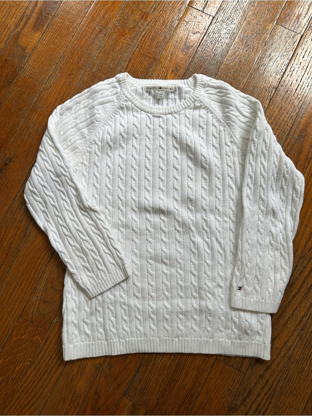 Tommy Hilfiger White Cable Knit Crewneck Sweater